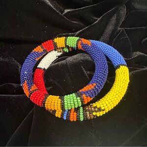 NEW Set of Two Handmade Beaded Bracelets. Masai. Bought in Africa, July 2024